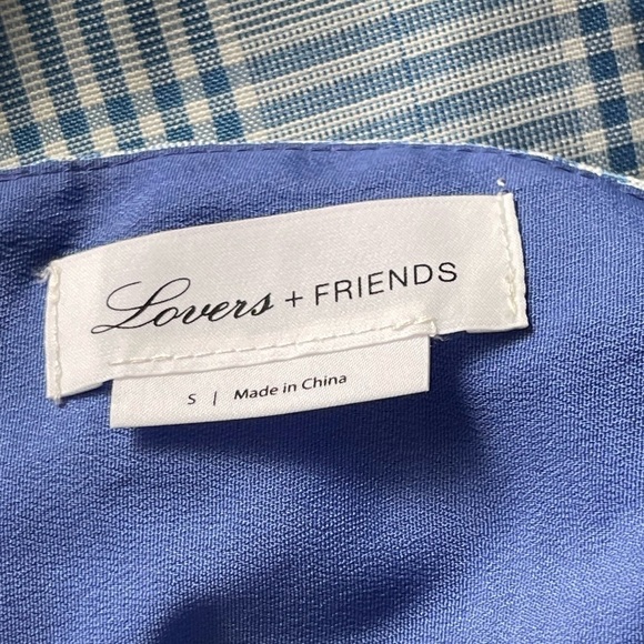 Lovers + Friends ELLIS Blue Plaid Mini Dress Side Ruched Button Detail Small - Picture 5 of 5